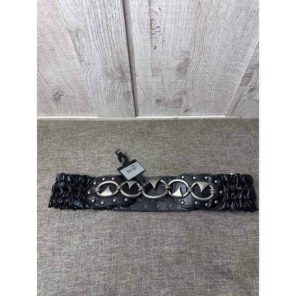 Metro 7 Womens S/M Black Stretch Belt With Silver Tone Metal Accents EMO Goth - Picture 3 of 8